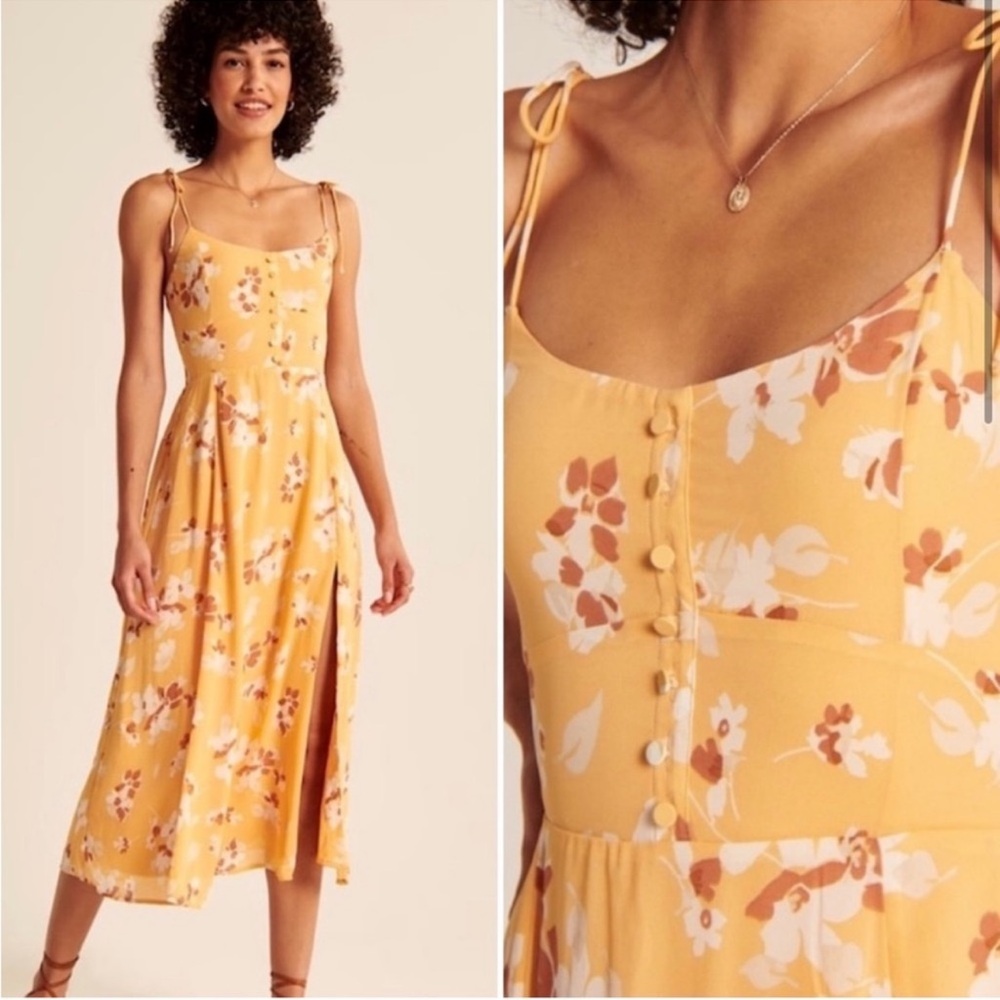 Abercrombie & Fitch Yellow/Orange Midi Dress - Medium